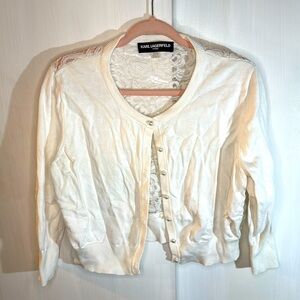 XL Karl Lagerfeld White Lace and Pearl Short Cardigan